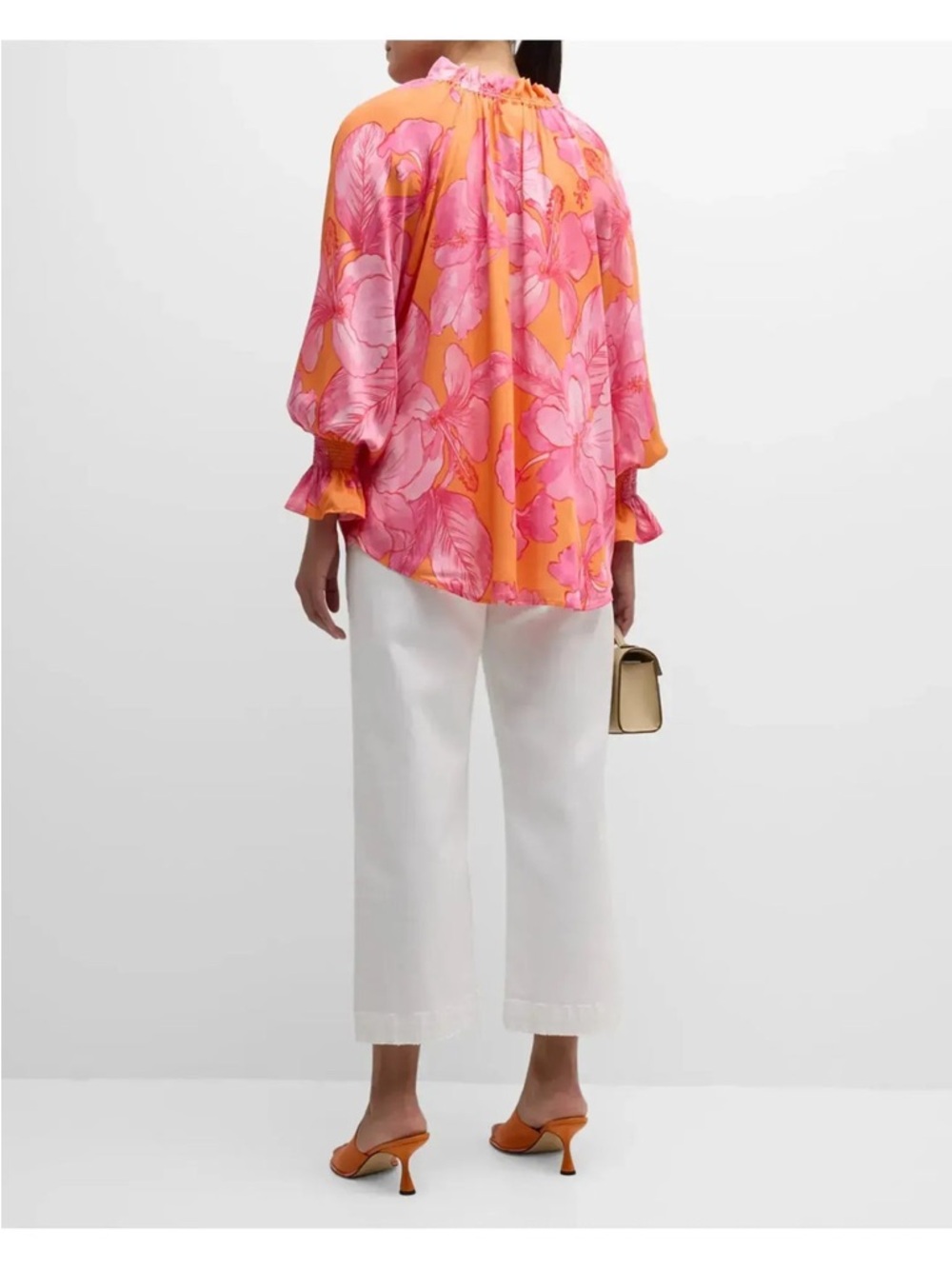 Finley Candace Royal Hawaiian Floral Cotton Blouse Top Orange/Pink - Picture 6 of 11